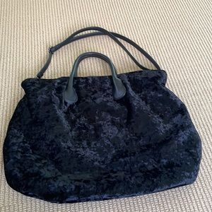 Deux Lux oversized black velvet carpet bag